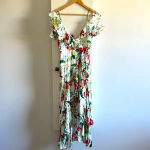 Bardot off the shoulder tropical dress